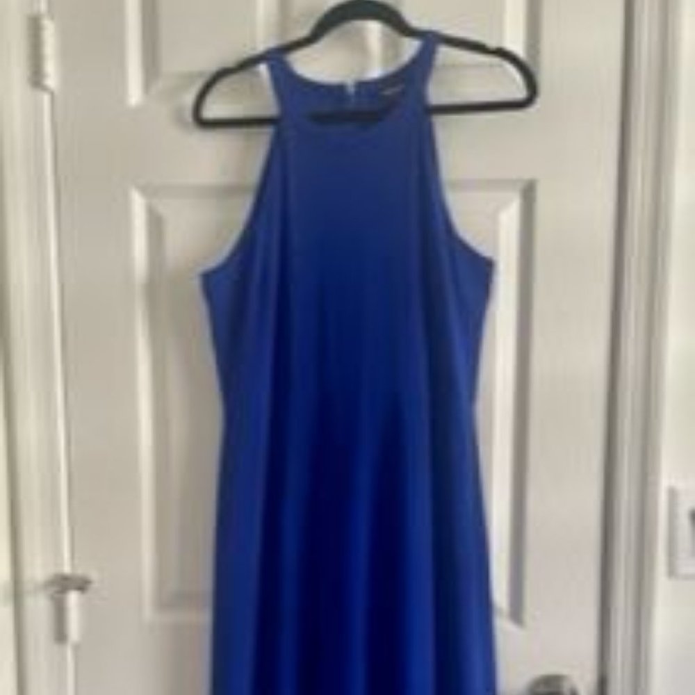 Kensie Sleeveless Halter Neck Pleated High-Low Hem Sleeveless Midi Dress Sz 12